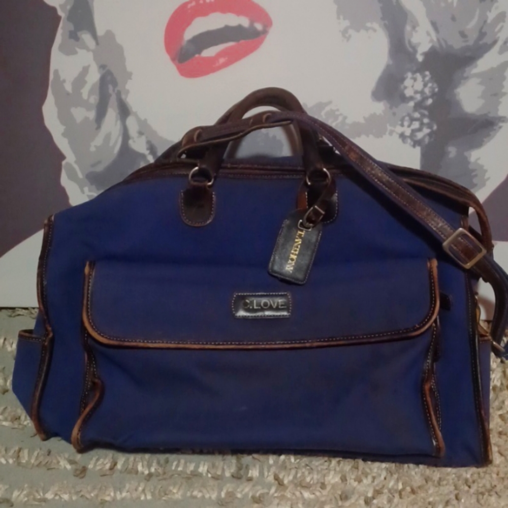 T Anthony Vintage Blueish Purple Canvas And Leather Travel Bag - Picture 2 of 12